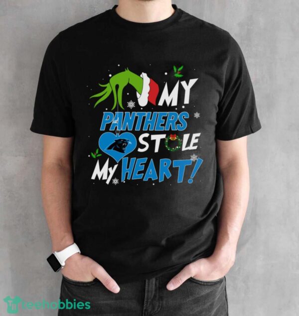 My Carolina Panthers Stole My Heart Grinch Limited Edition Shirt - Black Unisex T-Shirt