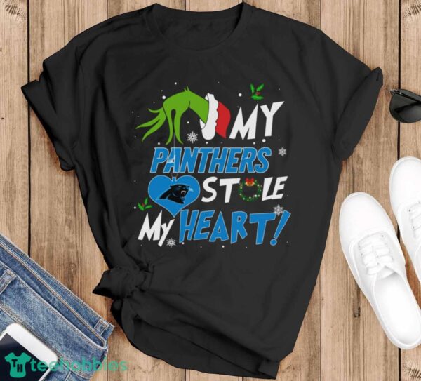 My Carolina Panthers Stole My Heart Grinch Limited Edition Shirt - Black T-Shirt