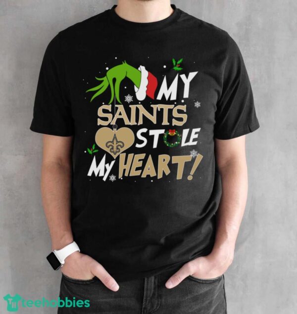 My New Orleans Saints Stole My Heart Grinch Limited Edition Shirt - Black Unisex T-Shirt