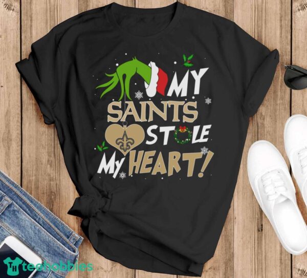 My New Orleans Saints Stole My Heart Grinch Limited Edition Shirt - Black T-Shirt