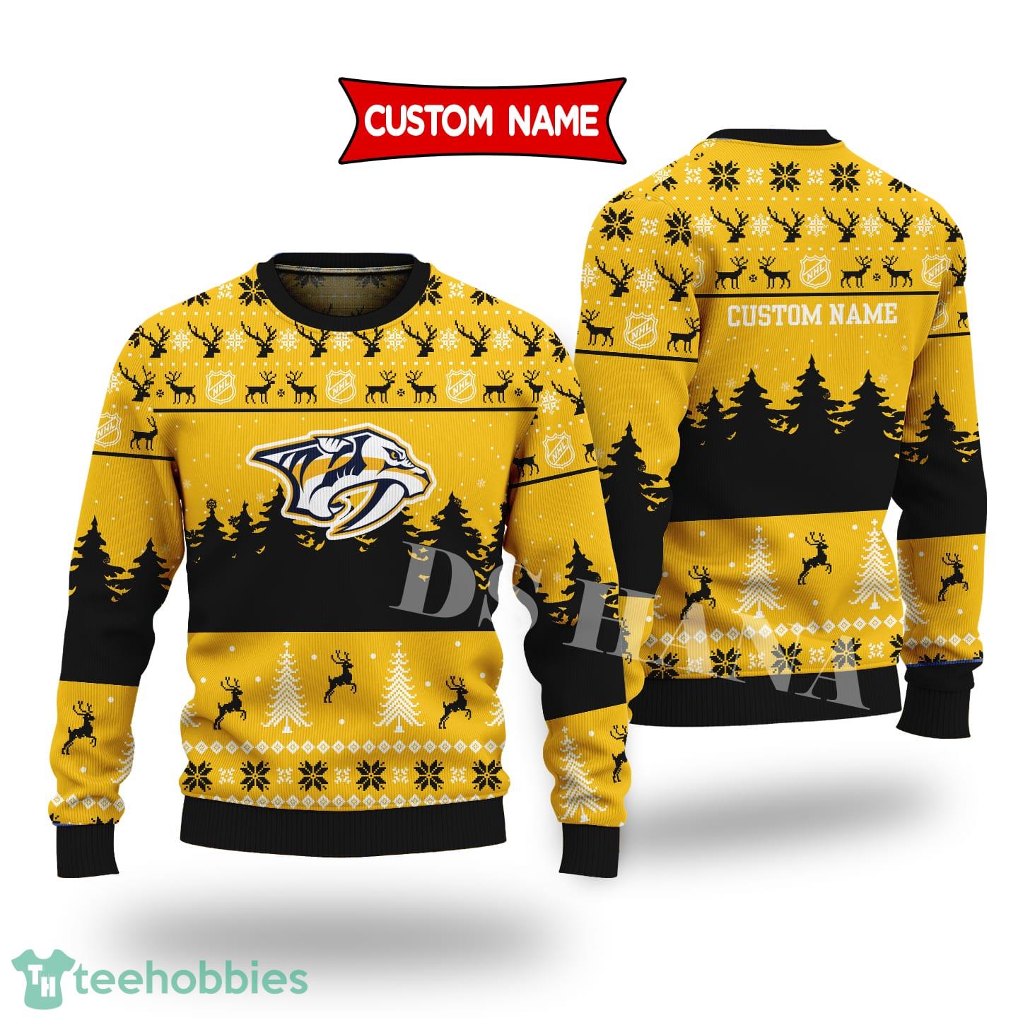 Nashville Predators Custom Name Merry Xmas Sweater For Nashville Predators Fans Sweater image Nashville Predators Custom Name Merry Xmas Sweater For Nashville Predators Fans Sweater Product Photo 1