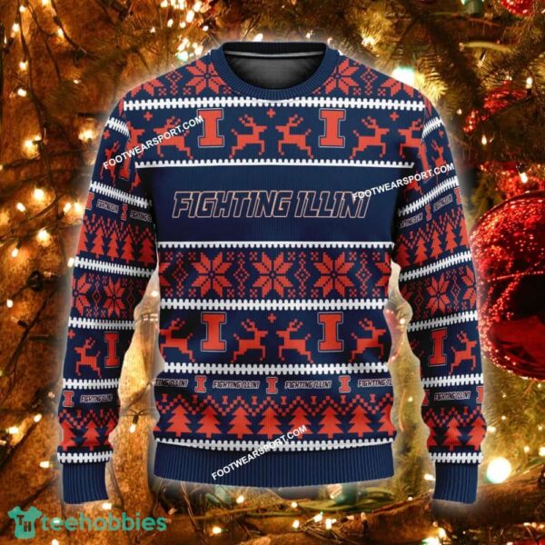 NEW Holy Illinois Fighting Illini Knitted Xmas Sweater Gift For Men And Women - NCAA Illinois Fighting Illini Ugly Christmas Sweater For Men And Women Photo 1