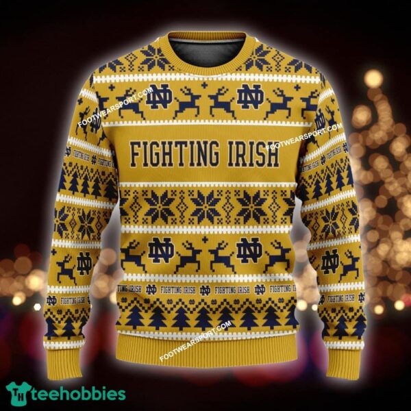 NEW Hygge Notre Dame Fighting Irish Ugly Christmas Sweater Gift Holidays - NCAA Notre Dame Fighting Irish Ugly Christmas Sweater For Men And Women Photo 1