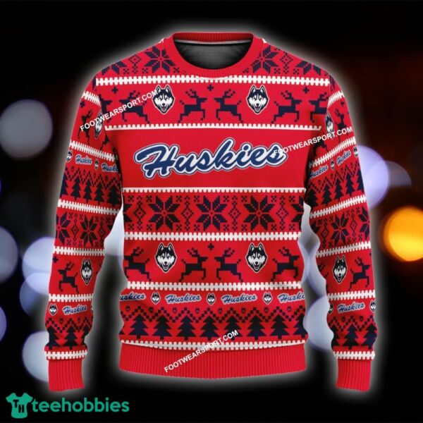 NEW Hymn Connecticut Huskies Knitted Xmas Sweater AOP Gift Holidays - NCAA Connecticut Huskies Ugly Christmas Sweater For Men And Women Photo 1