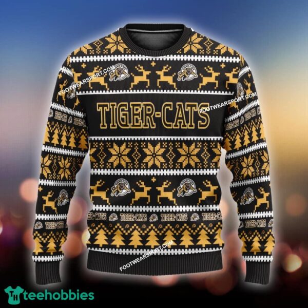 NEW Icicle Hamilton Tiger Cats Knitted Xmas Sweater AOP Gift Holidays - CFL Hamilton Tiger Cats Ugly Christmas Sweater For Men And Women Photo 1