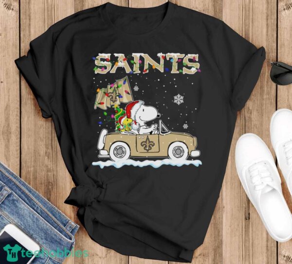 New Orleans Saints Snoopy And Woodstock Driving Car Cute Snoopy Limited Edition Shirt - Black T-Shirt