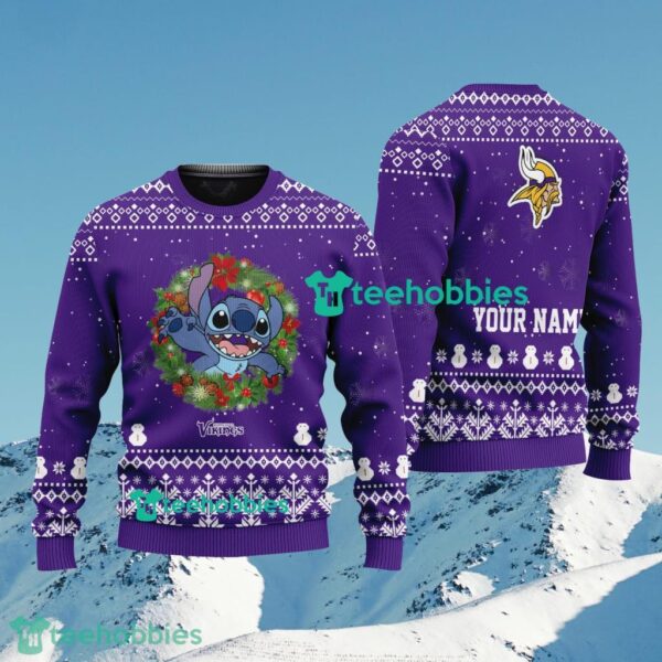 Nfl Minnesota Vikings Stitch Cute Funny Custom Name Christmas Ugly Sweater New Trend Product Photo 1