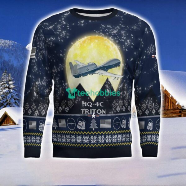 Northrop Grumman MQ-4C Triton MQ4C 3D Aircraft Moonlight Ugly Christmas Sweater Veteran Christmas Sweater Product Photo 2
