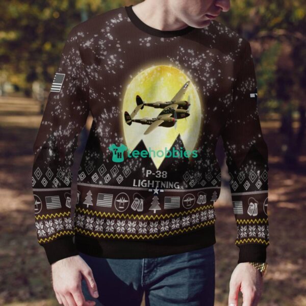 P-38 Lightning P38 3D Aircraft Moonlight Ugly Christmas Sweater Special Gift For Christmas Holiday Product Photo 4