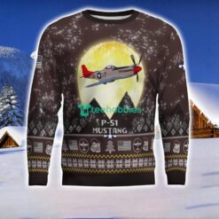 P-51 Mustang P51 3D Aircraft Moonlight Ugly Christmas Sweater Special Gift For Christmas Holiday Product Photo 2