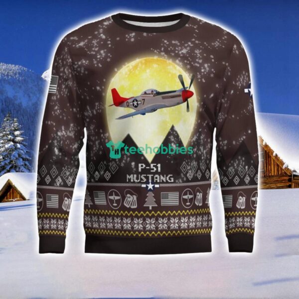 P-51 Mustang P51 3D Aircraft Moonlight Ugly Christmas Sweater Special Gift For Christmas Holiday Product Photo 2