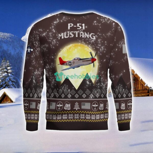 P-51 Mustang P51 3D Aircraft Moonlight Ugly Christmas Sweater Special Gift For Christmas Holiday Product Photo 3