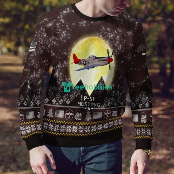 P-51 Mustang P51 3D Aircraft Moonlight Ugly Christmas Sweater Special Gift For Christmas Holiday Product Photo 4