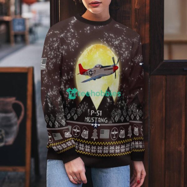 P-51 Mustang P51 3D Aircraft Moonlight Ugly Christmas Sweater Special Gift For Christmas Holiday Product Photo 5