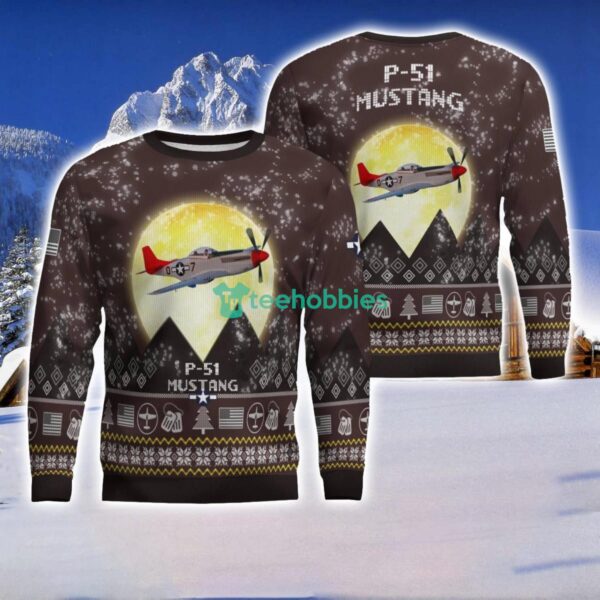 P-51 Mustang P51 3D Aircraft Moonlight Ugly Christmas Sweater Special Gift For Christmas Holiday Product Photo 1