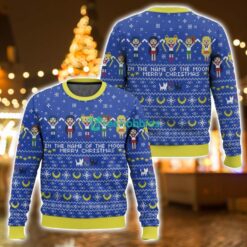 Sailor Moon, In the name of the moon, Christmas AOP Blue Ugly Christmas Sweater For Fans Christmas Gift Family Gift Product Photo 1