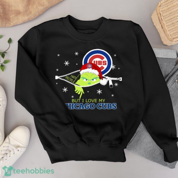 The Grinch I Hate People But I Love Chicago Cubs Christmas T-shirt Product Photo 1