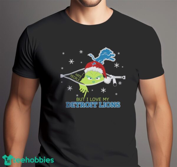 The Grinch I Hate People But I Love Detroit Lions Christmas T-shirt Product Photo 6