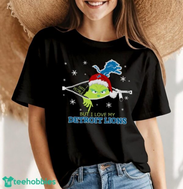 The Grinch I Hate People But I Love Detroit Lions Christmas T-shirt Product Photo 7