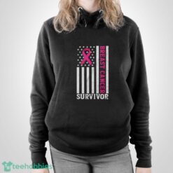 Breast Cancer Survivor Shirt, Breast Cancer USA Flag T-Shirt - Unisex Pullover Hoodie