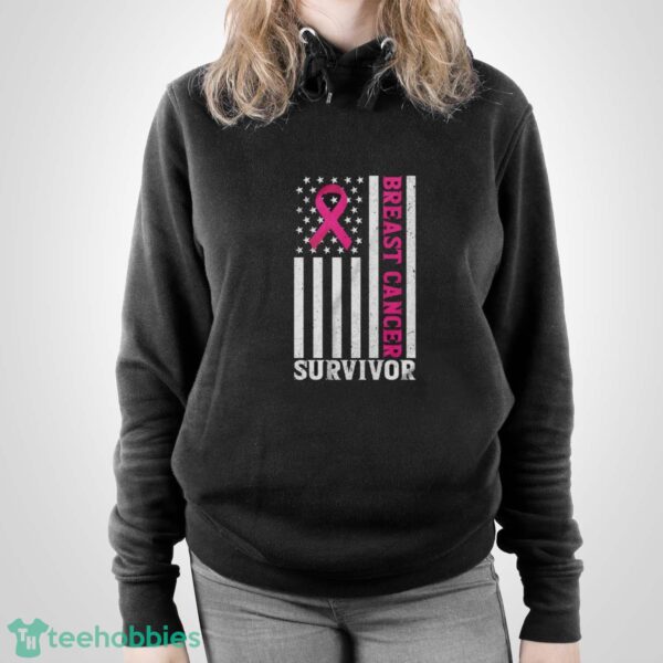 Breast Cancer Survivor Shirt, Breast Cancer USA Flag T-Shirt - Unisex Pullover Hoodie