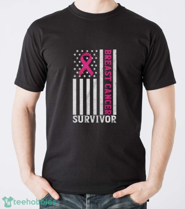 Breast Cancer Survivor Shirt, Breast Cancer USA Flag T-Shirt - Men T-Shirt