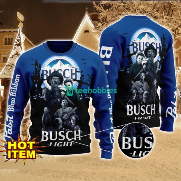 Busch Light Horror Halloween Night All Over Print Sweater Halloween Sweater Gift Ideas Product Photo 1