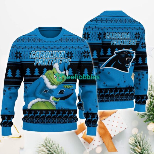 Carolina Panthers Grinch Ugly Christmas SweaterFor Sport Fans Christmas Gift Holiday Product Photo 1