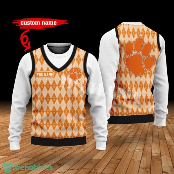 Clemson Tigers Custom Name New Style Sweater Ghile Style 3D Print Christmas Sweater Product Photo 1