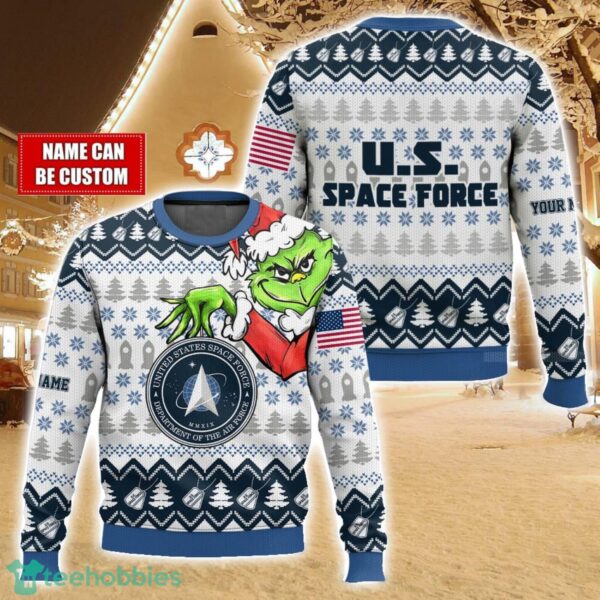 Custom Name Face Grinch x US Space Force Ugly Christmas Sweater Christmas Gift For Family Holiday Gift Product Photo 1