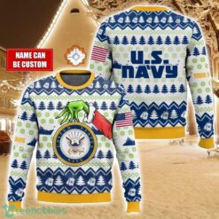 Custom Name Hand Grinch x US Navy Ugly Christmas Sweater Christmas Gift For Family Holiday Gift Product Photo 1
