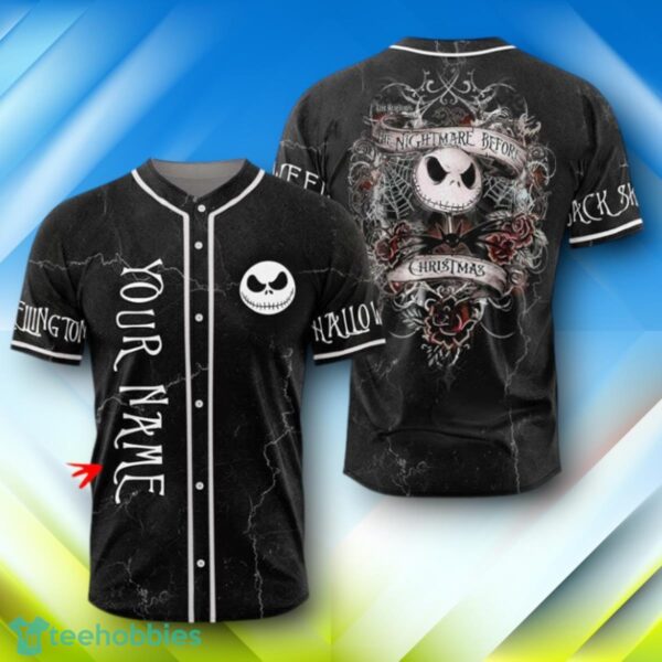 Custom Name Jack Skellington Nightmare Halloween Halloween Baseball Jersey Style Gift Product Photo 1