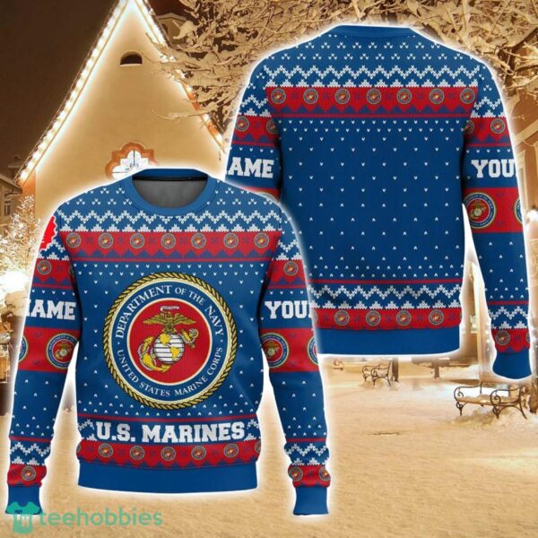 Custom Name US Marines Ugly Christmas Sweater For Men And Women Christmas Holiday Gift Family Gift Product Photo 1