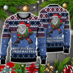 Funny Santa Playing Hockey Ugly Christmas Sweater Christmas Holiday Gift Product Photo 1