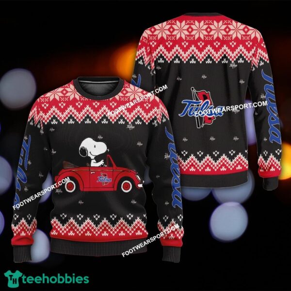 Funny Snoopy Driving Car Tulsa Golden Hurricane Christmas Sweater Gift For Adult - Funny Snoopy Driving Car Tulsa Golden Hurricane Christmas Sweater Gift For Adult