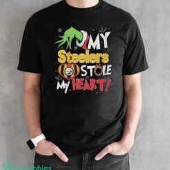 Grinch Hand My Pittsburgh Steelers Stole My Heart Football 2024 Shirt - Black Unisex T-Shirt