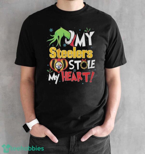 Grinch Hand My Pittsburgh Steelers Stole My Heart Football 2024 Shirt - Black Unisex T-Shirt