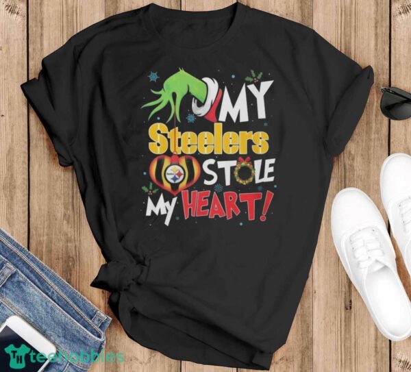 Grinch Hand My Pittsburgh Steelers Stole My Heart Football 2024 Shirt - Black T-Shirt
