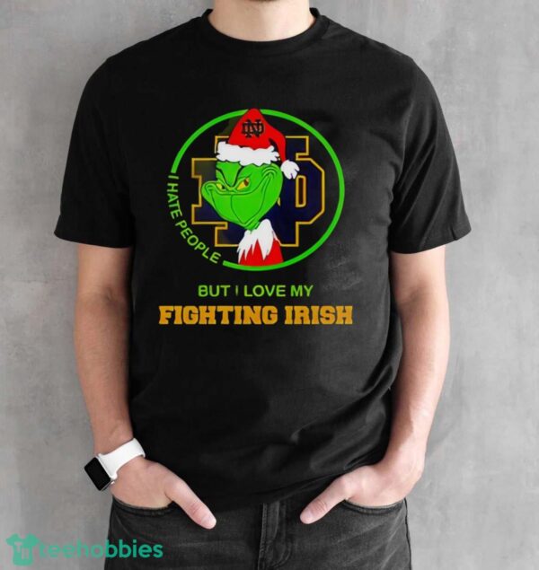 Grinch I Hate People But I Love My Fighting Irish Christmas 2024 Shirt - Black Unisex T-Shirt