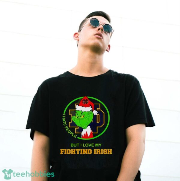 Grinch I Hate People But I Love My Fighting Irish Christmas 2024 Shirt - G500 Gildan T-Shirt