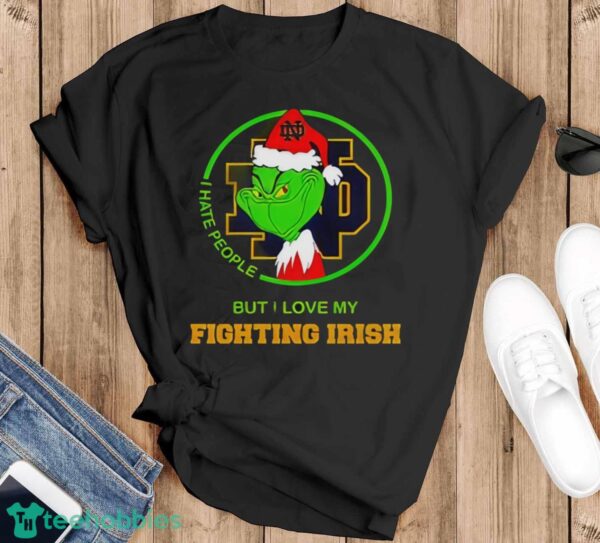 Grinch I Hate People But I Love My Fighting Irish Christmas 2024 Shirt - Black T-Shirt