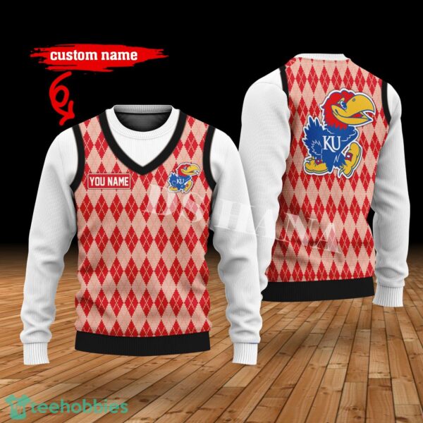 Kansas Jayhawks Custom Name New Style Sweater Ghile Style 3D Print Christmas Sweater Product Photo 1