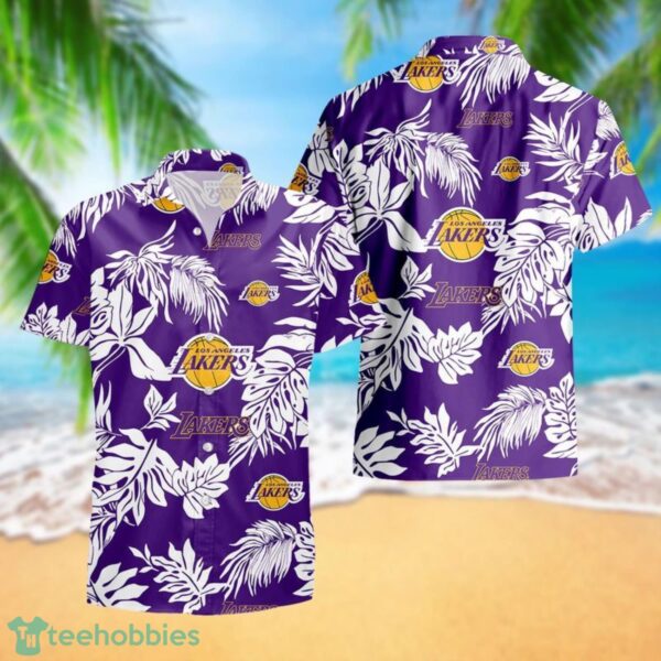 Los Angeles Lakers Tropical Pattern Combo Hawaii Shirt and Shorts For Fans Product Photo 3