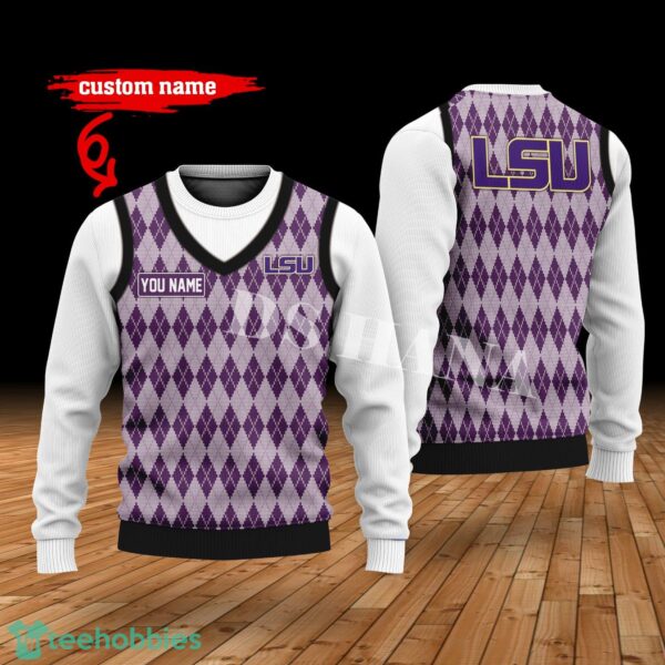 LSU Tigers Custom Name New Style Sweater Ghile Style 3D Print Christmas Sweater Product Photo 1