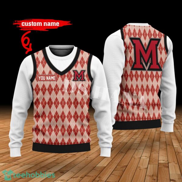 Miami (OH) RedHawks Custom Name New Style Sweater Ghile Style 3D Print Christmas Sweater Product Photo 1