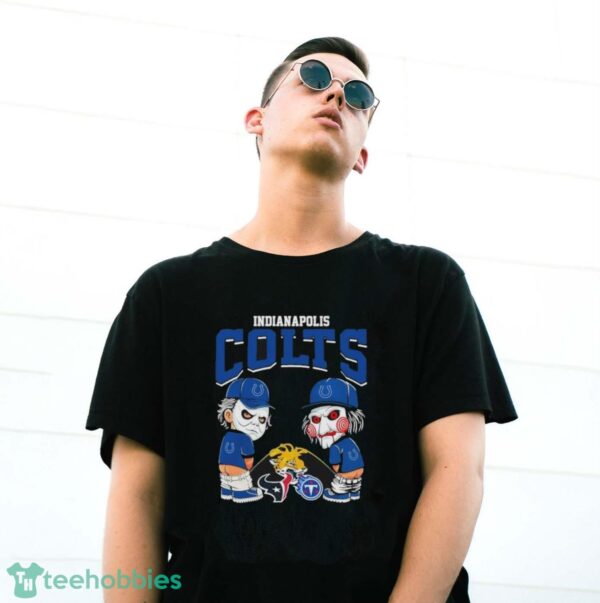 Michael Myers And Billy The Puppet X Indianapolis Colts Pee On NFL Teams Halloween Shirt - G500 Gildan T-Shirt