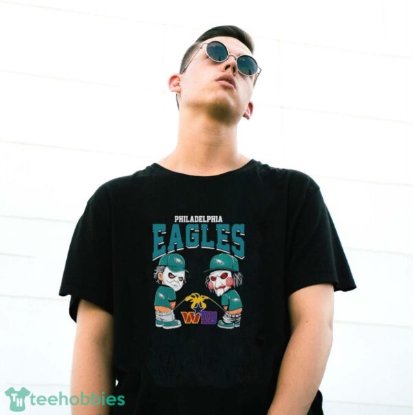 Michael Myers And Billy The Puppet X Philadelphia Eagles Pee On NFL Teams Halloween Shirt - G500 Gildan T-Shirt