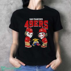 Michael Myers And Billy The Puppet X San Francisco 49ers Pee On NFL Teams Halloween Shirt - Ladies T-Shirt