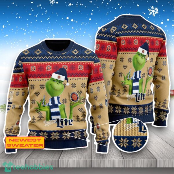 Miller Lite The Grinch Ugly Christmas Sweater Trending For Fans Product Photo 1
