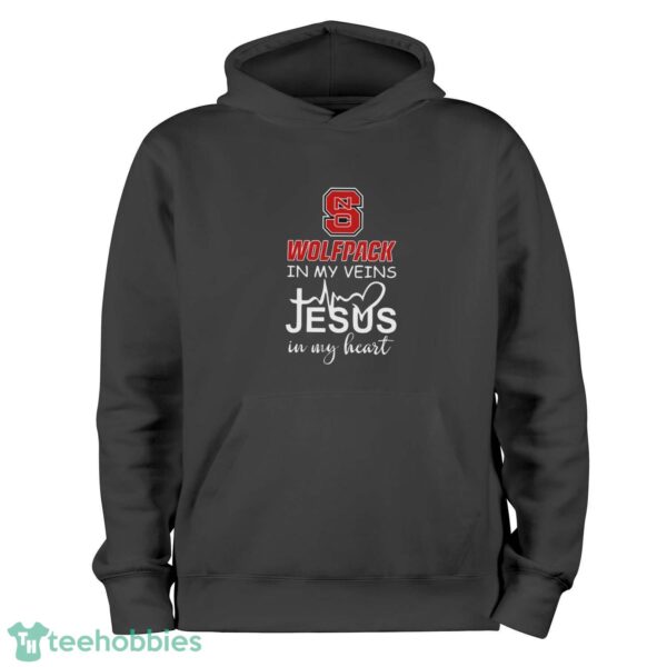 NC State Wolfpack In My Veins Jesus In My Heart T-Shirt Hoodie Sweatshirt - Black Hoodie